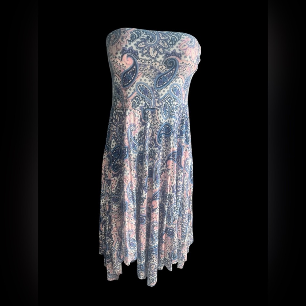 Express Blue/Purple Paisley Print Strapless Raynon Dress M